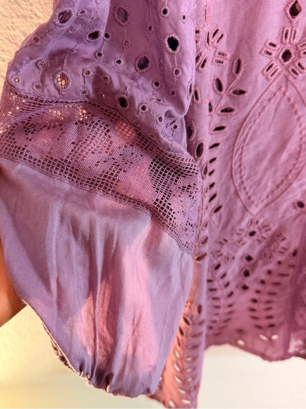 Johnny Was Lavender Eyelet Embroidered Peasant Blouse